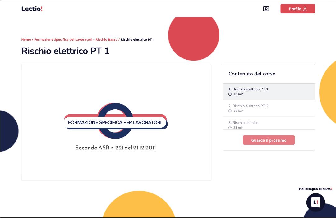 Screen del dettaglio corso nella piattaforma